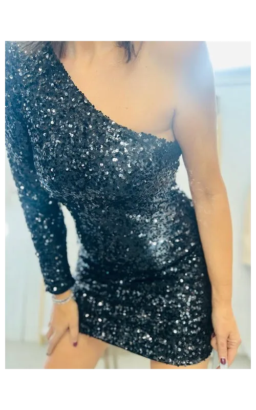 Vestido Asimétrico Lentejuela Negro