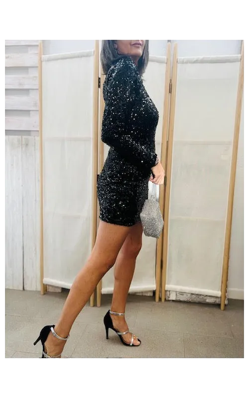 Vestido Asimétrico Lentejuela Negro