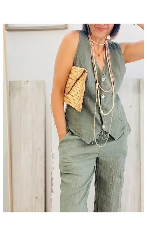 Chaleco Lino Raya Verde
