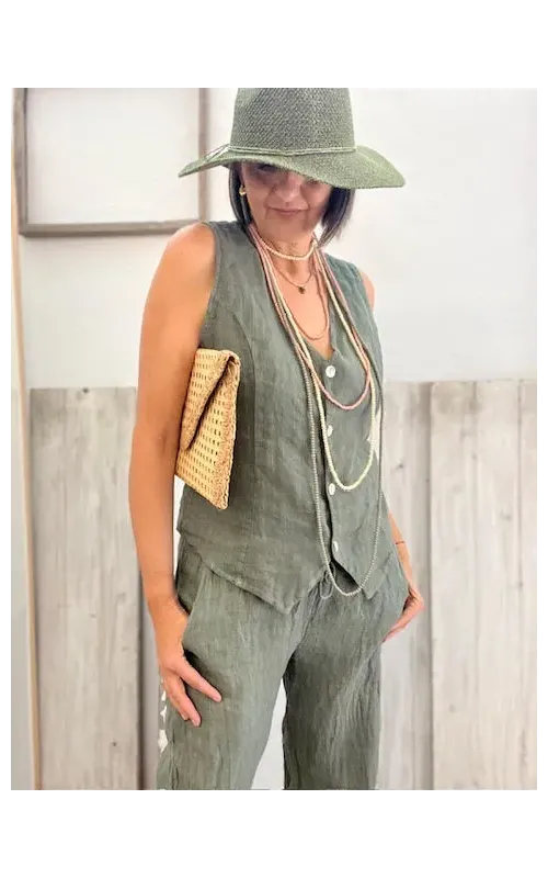 Pantalón Lino Raya Verde