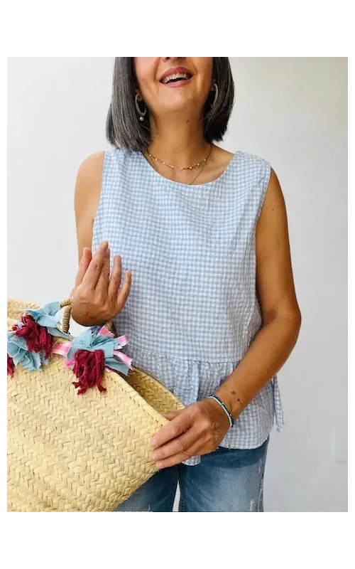 Blusa Cuadro Vichy Celeste