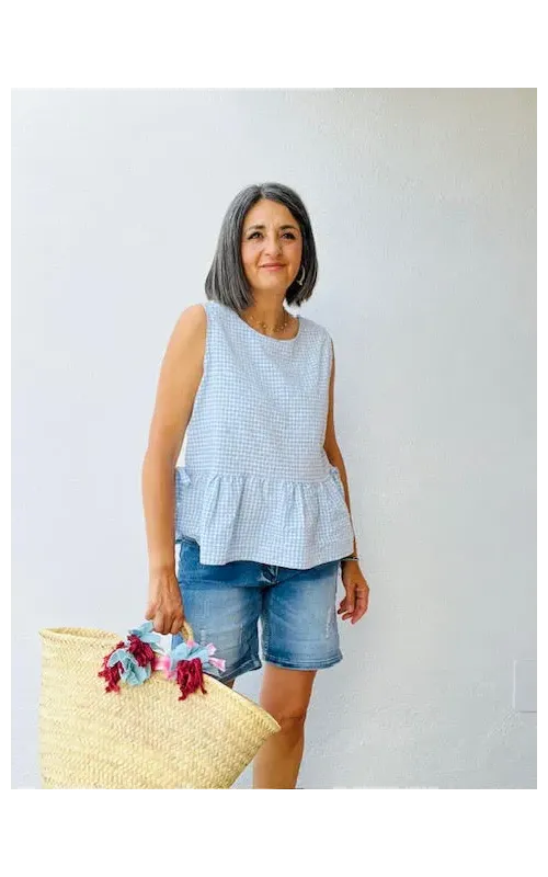 Blusa Cuadro Vichy Celeste