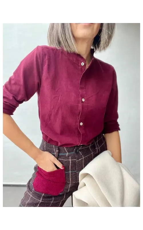 Camisa Micro Pana Burdeos