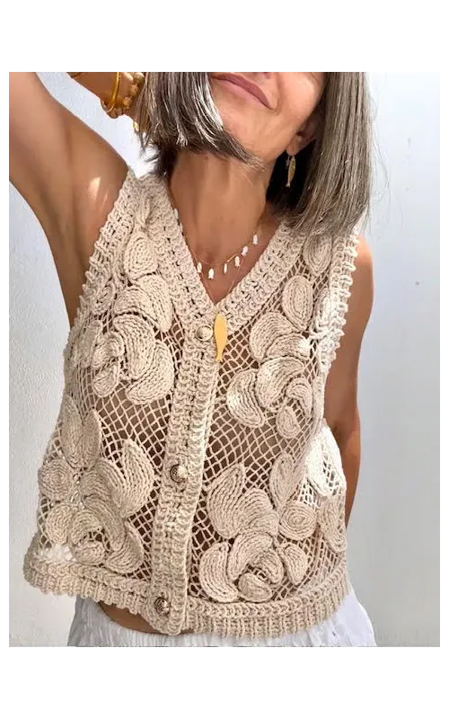Chaleco Crochet Beige