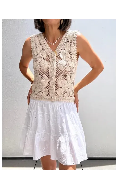 Minifalda Bordada Volantes Pantalón Blanca